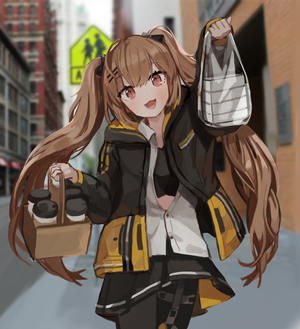 UMP9 from Girls Frontline holding drinks