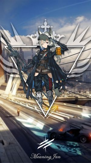 Grani from Arknights with a city background