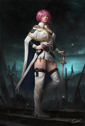 Fantasy woman in military uniform with sword