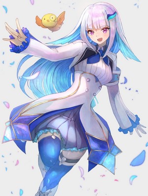Anime girl with blue and pink hair and a bird