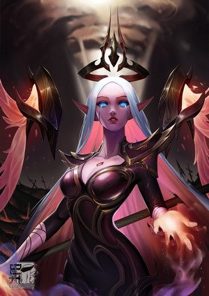 Elf woman with glowing eyes and wings