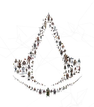 Assassin's Creed characters forming the franchise logo