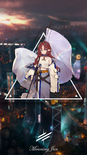 Myrtle from Arknights holding a flag