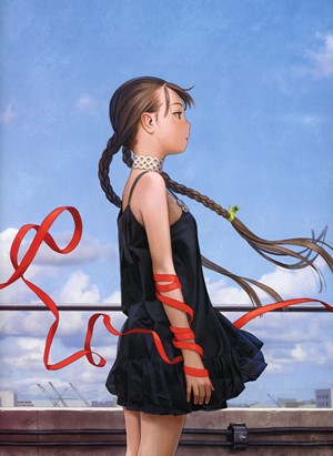 Anime girl with braided hair and red ribbon