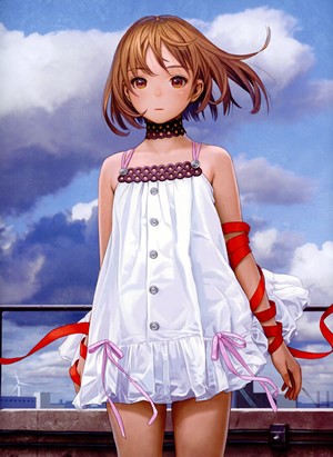 Anime girl with short brown hair in a white dress