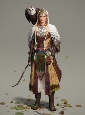 Elf archer with a bird on her shoulder