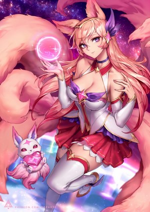 Ahri from League of Legends with a fox companion