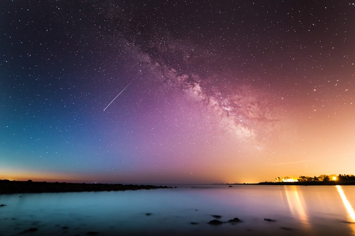 Milky Way and Shooting Star over the Ocean