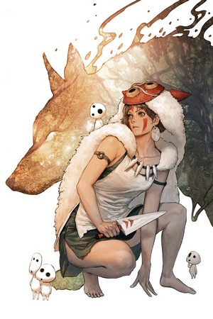 Princess Mononoke with Wolf and Kodama