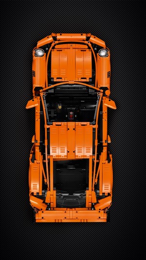 Orange LEGO Technic Porsche 911 from top view