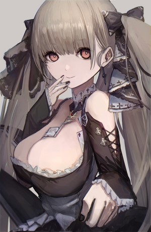 Anime girl with pigtails and red eyes