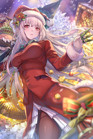 Anime girl in Santa hat with Christmas decorations