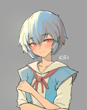 Ayanami Rei Smiling with Blue Hair