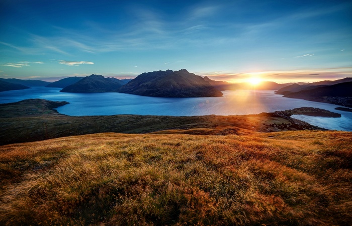 Sunrise, Stock, Mountains, Morning, Clear sky, Chrome OS, Sunset