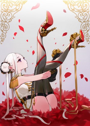 Anime girl in military outfit with roses