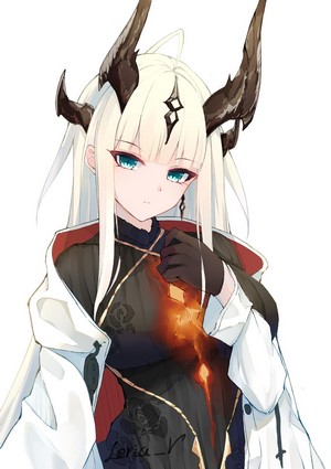Anime girl with horns and blue eyes