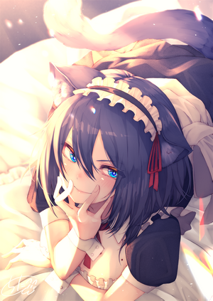 Anime girl with cat ears and maid outfit