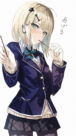 Anime girl with silver hair eating Pocky