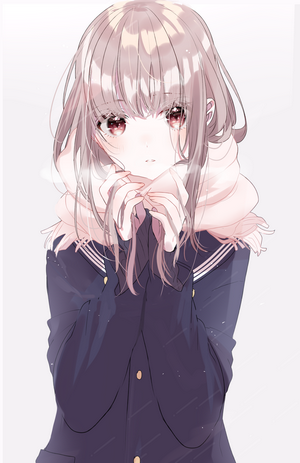 #1201046 artwork, scarf, Misumi, white background, anime, digital art ...