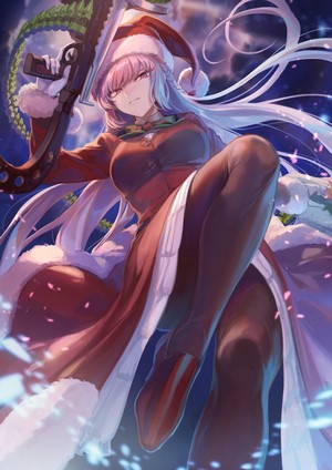 Anime girl in Santa outfit with a gun