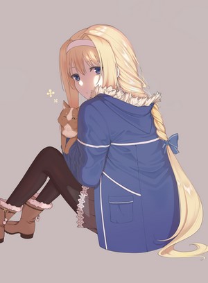Alice Zuberg from Sword Art Online with a cat