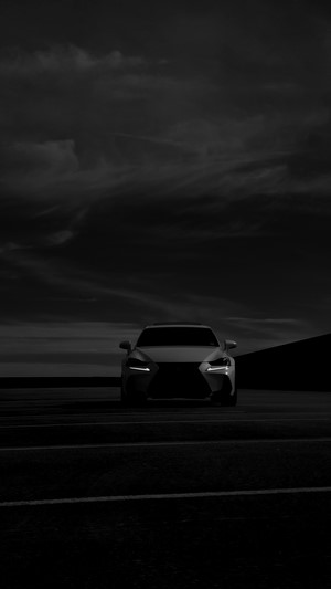 Lexus IS350 F-Sport frontal view in monochrome