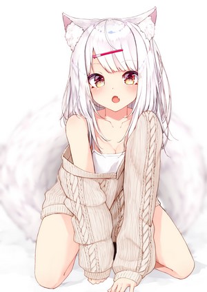 Anime girl with white hair and fox ears