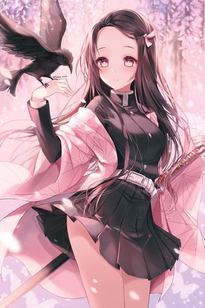 Kamado Nezuko in Soft Pastel Anime Portrait