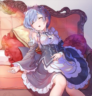 Rem from Re: Zero sleeping on a couch