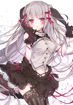 Anime girl with grey hair and pink eyes