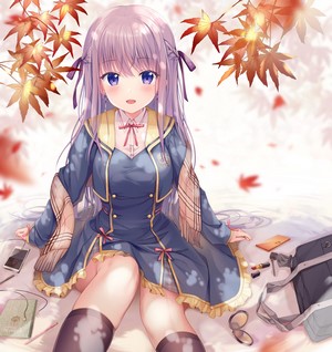 Anime girl with purple hair in a school uniform
