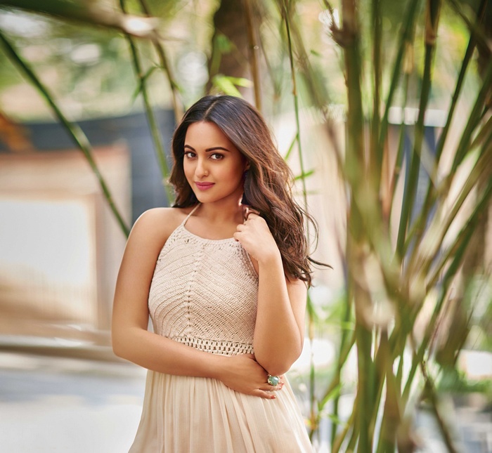 Sonakshi Sinha in a beige dress