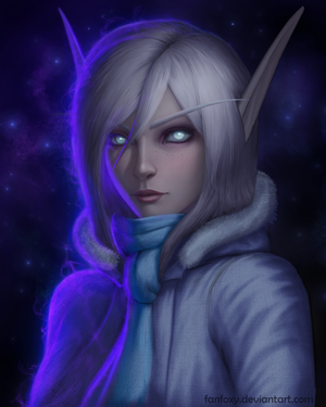 Elf woman with silver hair and glowing eyes