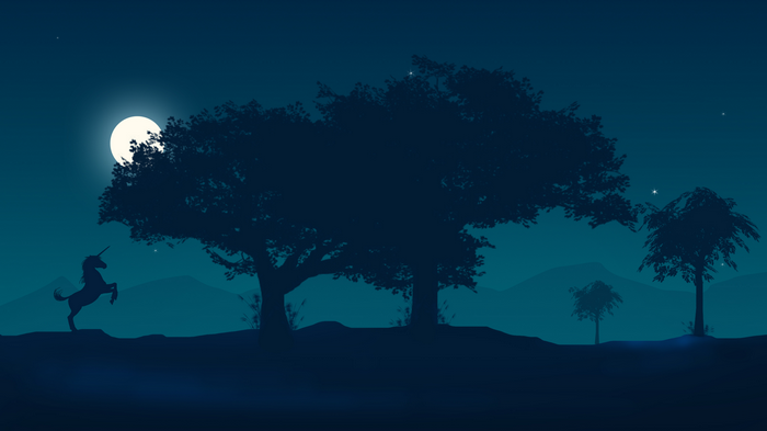 Unicorn under the Moon in a Forest at Night 4K