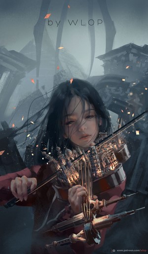 WLOP Anime Girl Playing Violin