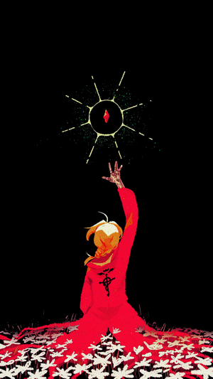 Edward Elric from Fullmetal Alchemist reaching for a red gem