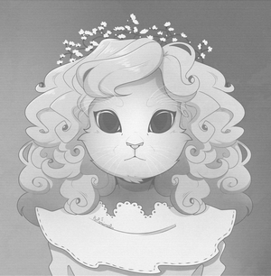 Cat girl with curly hair and flowers