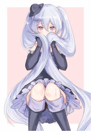 Anime girl with long white hair and pink eyes