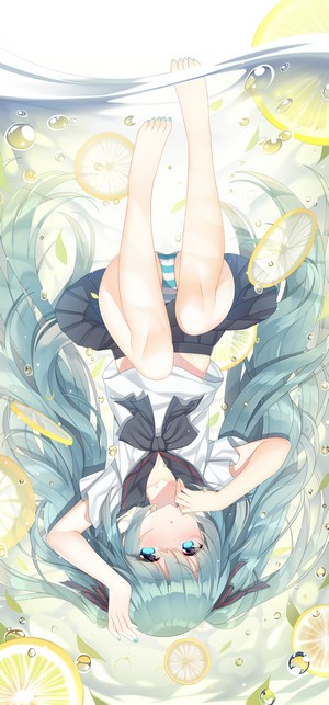Hatsune Miku underwater with lemons