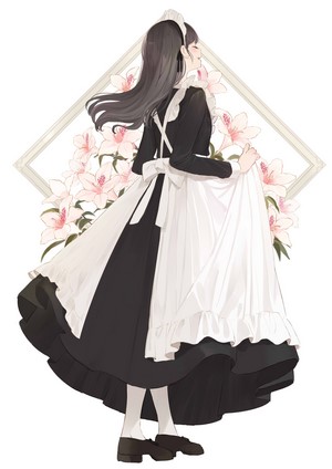Anime girl in maid outfit lifting her dress