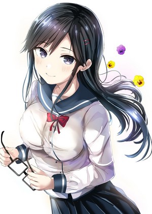 Anime girl in school uniform holding glasses