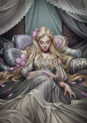 Artwork of a blonde woman with long hair