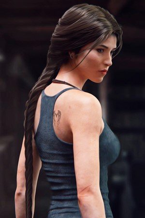 Lara Croft from Tomb Raider with a tattoo