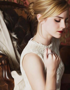 Emma Watson oil painting with red lipstick