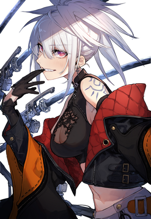 Anime girl with white hair and red jacket