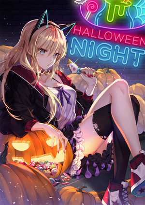 Halloween Night with Blonde Anime Girl Kiwi