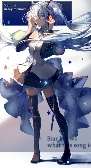 Hatsune Miku with star-themed outfit and headphones