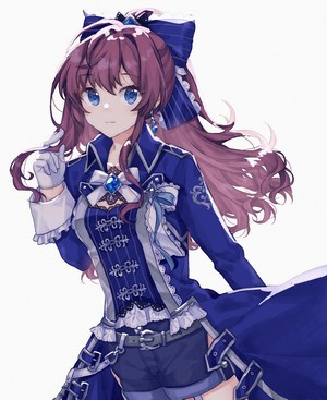 Anime girl with long purple hair in blue outfit