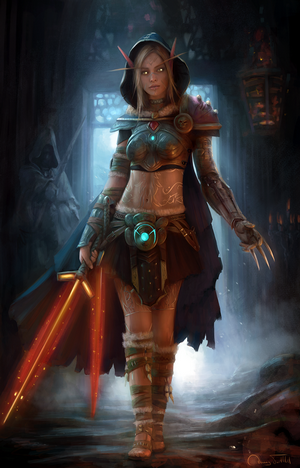 Elf warrior with glowing sword and claws