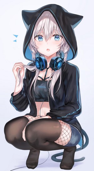 Anime girl with cat ears and headphones